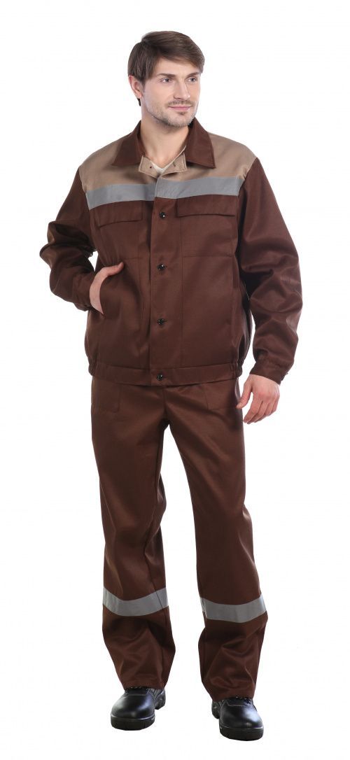 Костюм Оптимал с СОП (куртка, п/к) коричневый+беж  112-116/170-176
